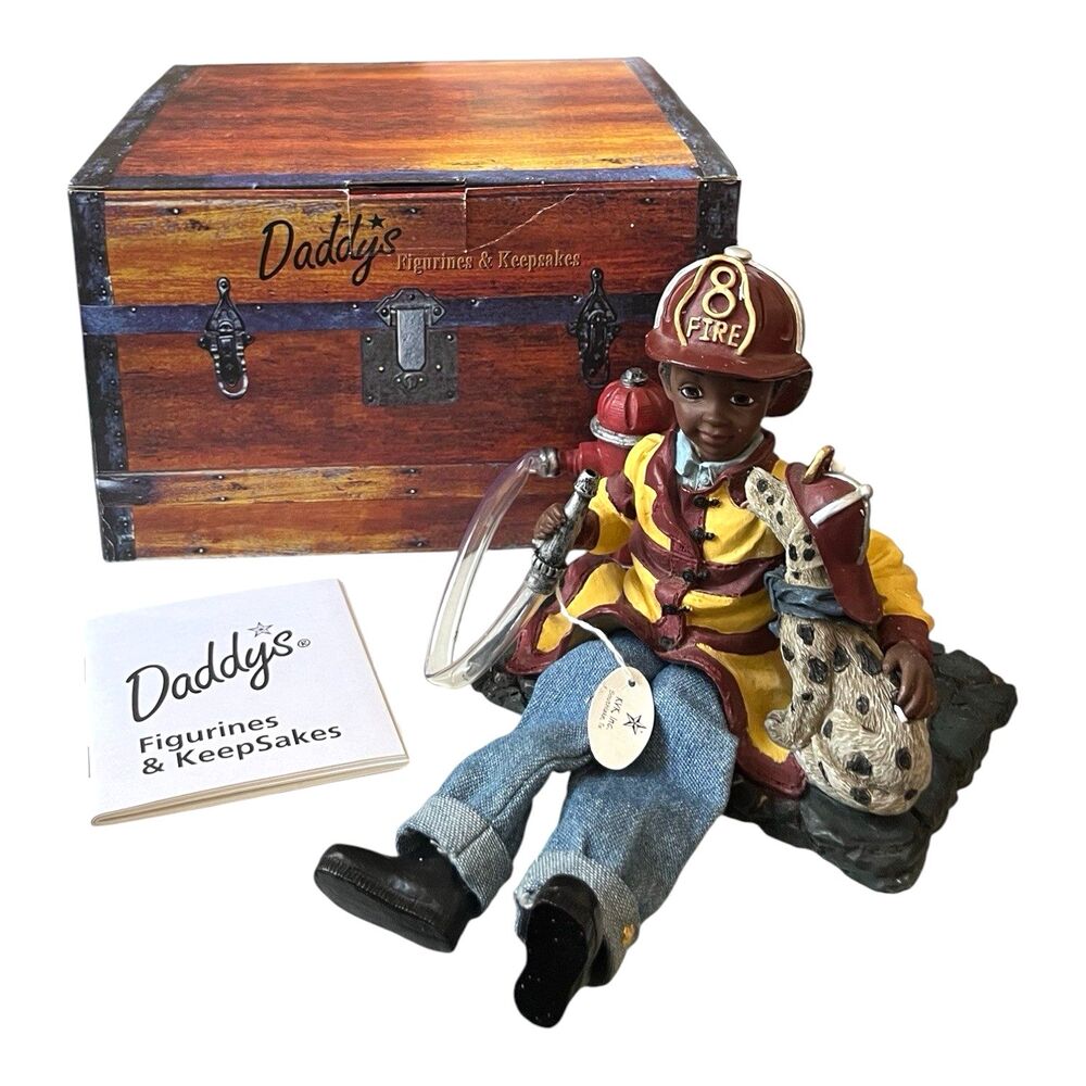 Vintage Daddy's Figurines Home Town Heroes Sparky Fireman Dog Resin Box 5 x 5"